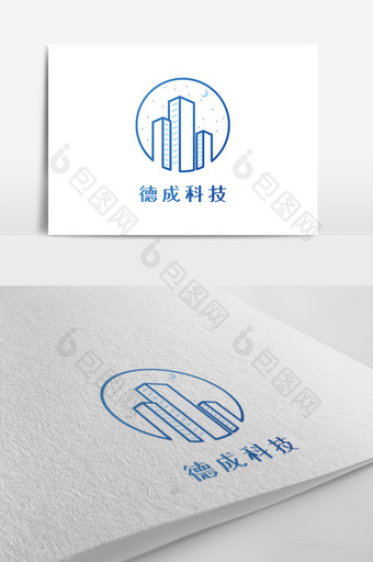 蓝色城市线条科技创意logo设计图片