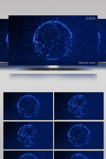 震撼炫酷蓝色科技3d粒子地球旋转背景视频图片