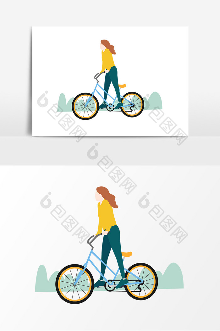 世界骑行日卡通手绘矢量女孩骑自行车元素