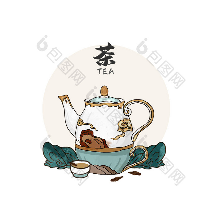 白色中国风国潮茶壶GIF小动画