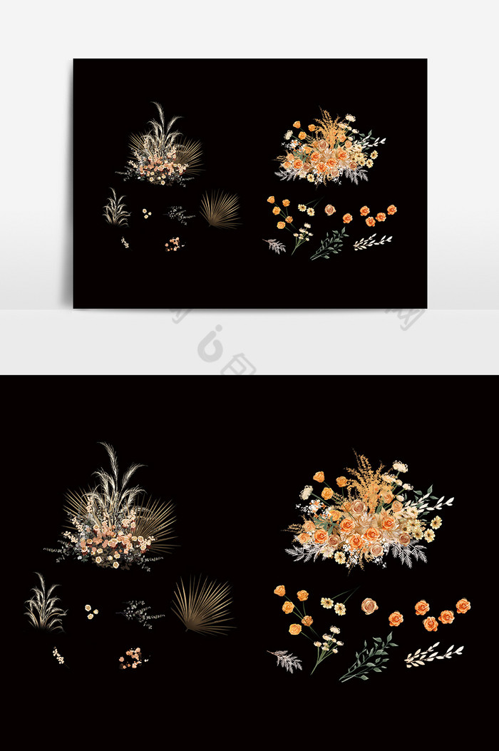 户外秋色手绘婚礼花艺元素效果图图片图片