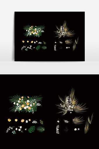 婚礼花艺元素手绘两组效果图图片