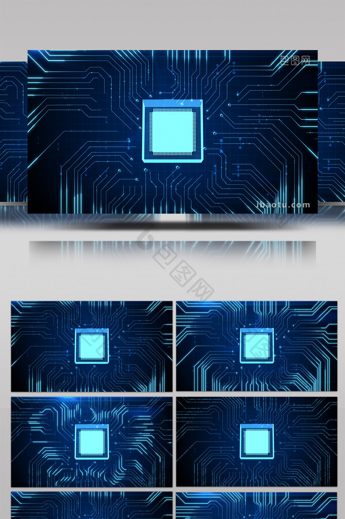 蓝色大气科技感芯片5G电路电流背景视频