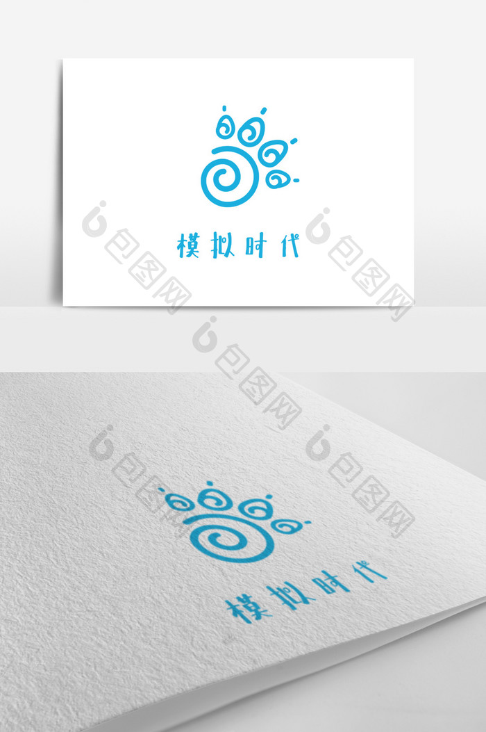 蓝色动物爪印游戏创意logo设计