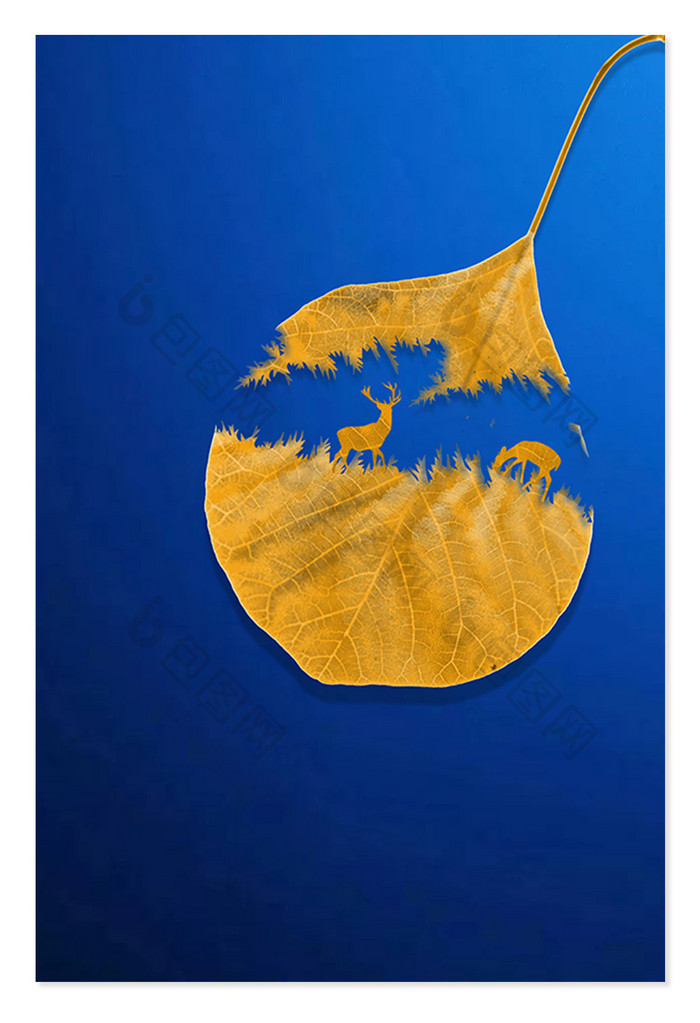秋分二十四节气黄叶蓝色背景