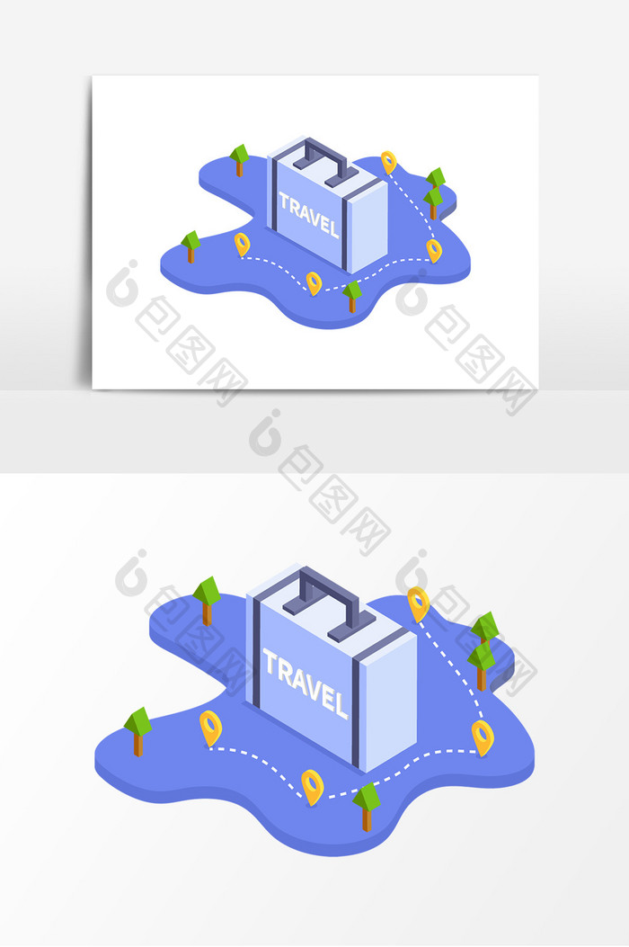 2.5D旅游国内游行李箱插画元素