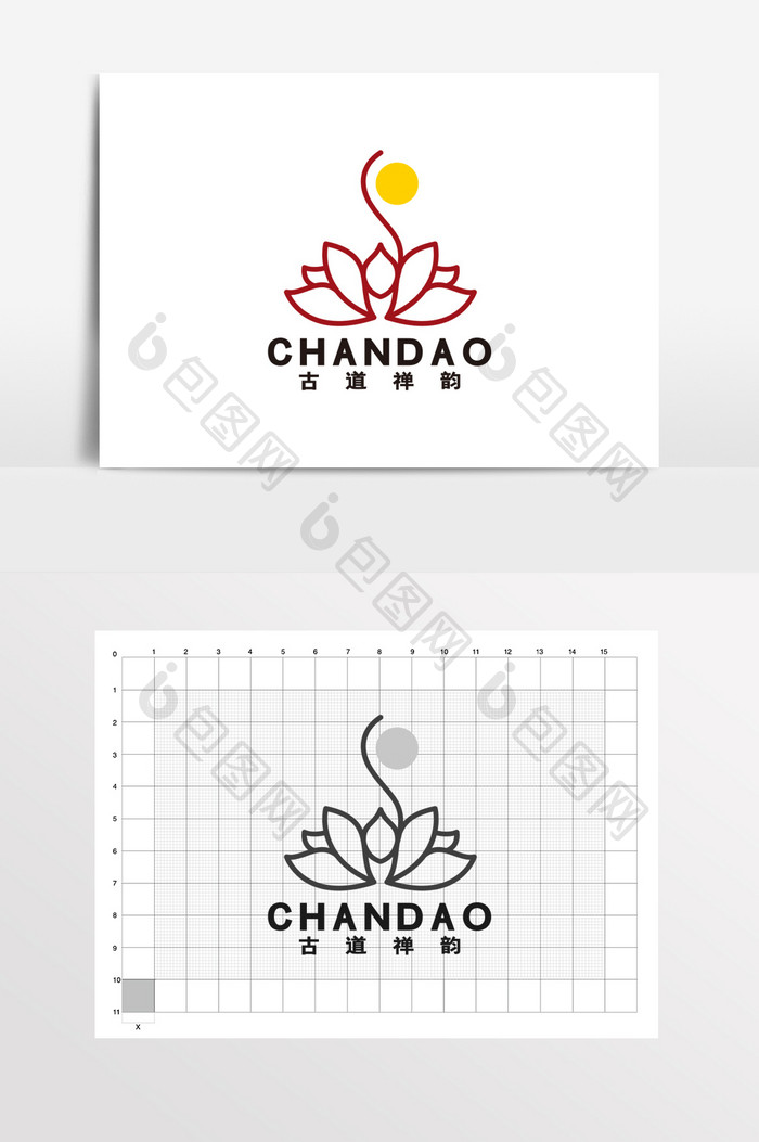 莲花禅韵茶道寺院LOGO标志VI