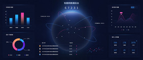 深蓝色数据可视化企业后台数据图表ui动效