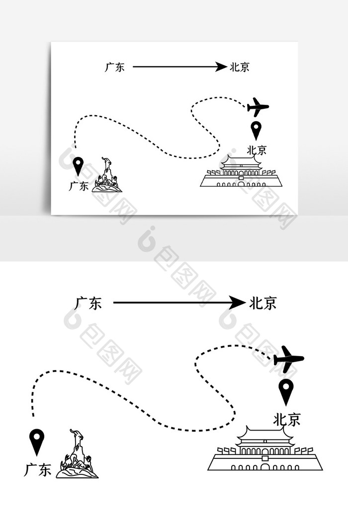 广州飞北京国内旅游元素AI矢量图