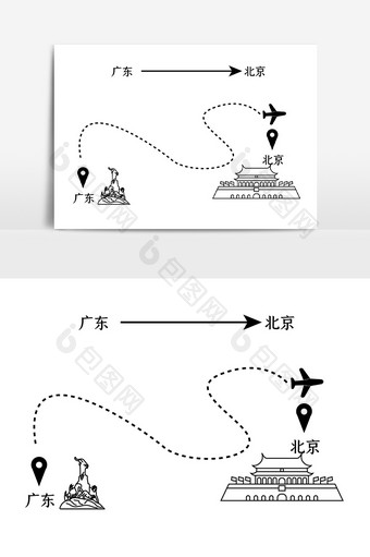 广州飞北京国内旅游元素AI矢量图图片