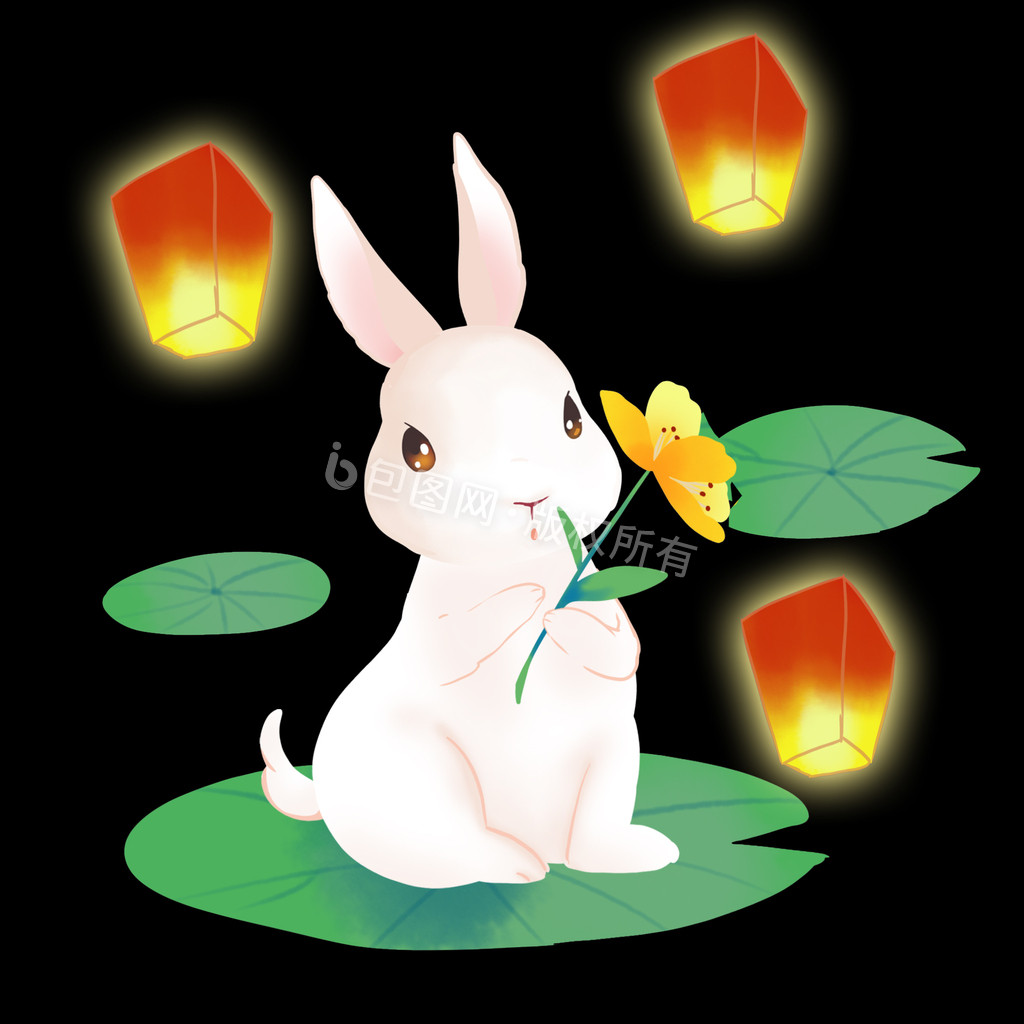 中秋兔子荷塘玉兔小动画动图GIF图片