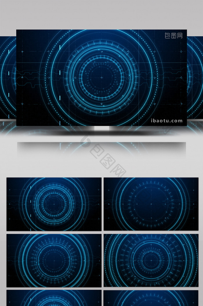 蓝色科技感HUD环形粒子网格穿梭背景视频