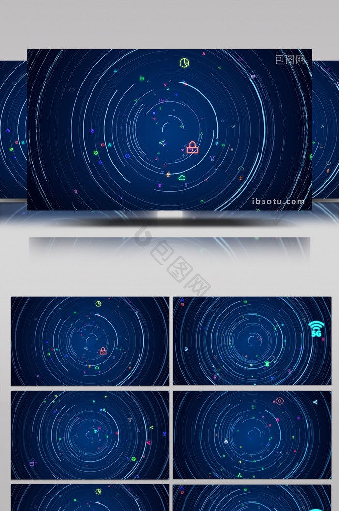 震撼蓝色科技感星轨5G互联网图标背景视频