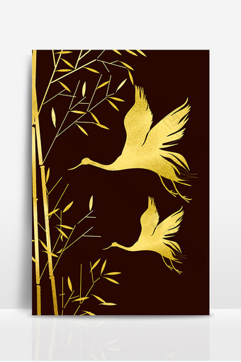 金色中式竹子仙鹤背景图片