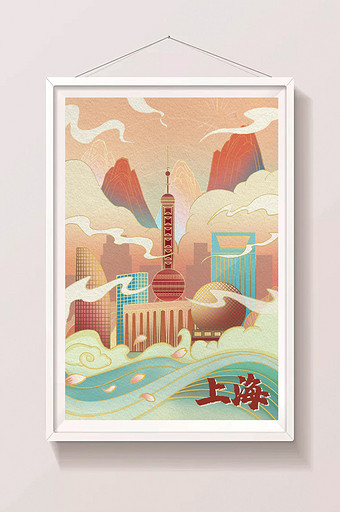 中国风上海东方明珠国潮意境插画图片