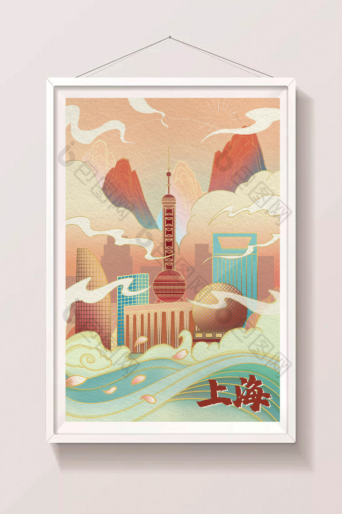 中国风上海东方明珠国潮意境插画