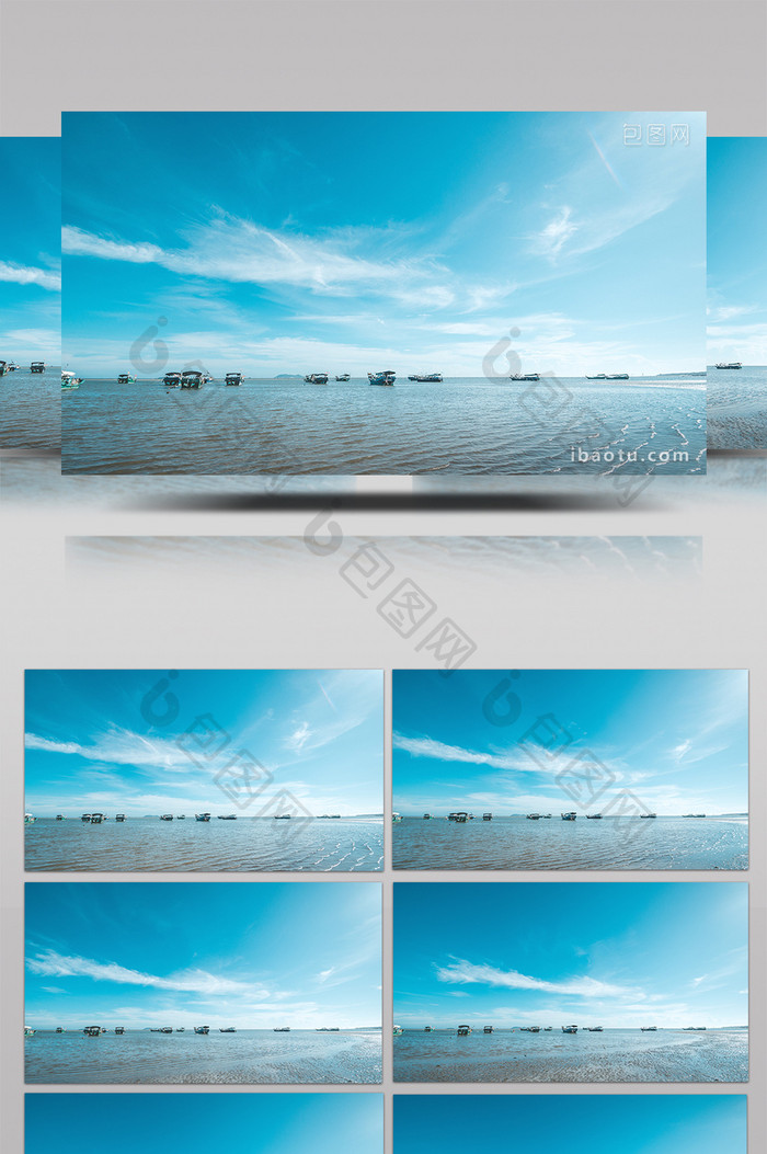 夏日的蓝色海滩延时摄影实拍4K高清