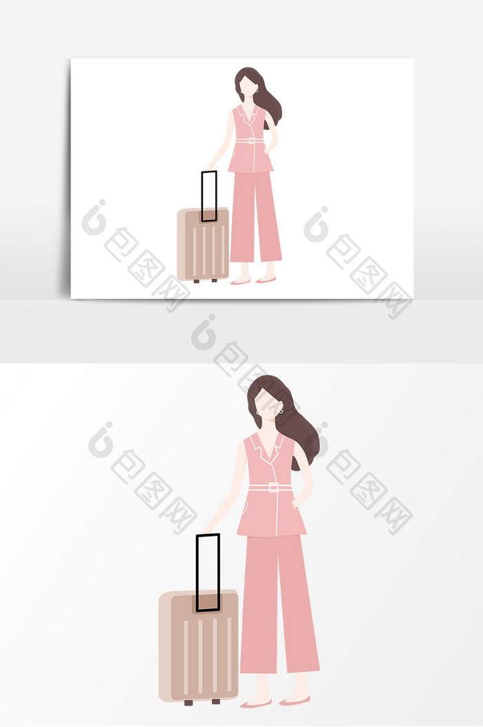 旅行国内旅游人物卡通元素扁平风女孩行李箱