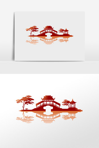 中式拱桥建筑剪影