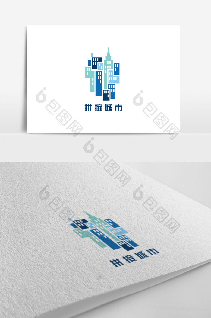 元素拼接大楼游戏创意logo设计