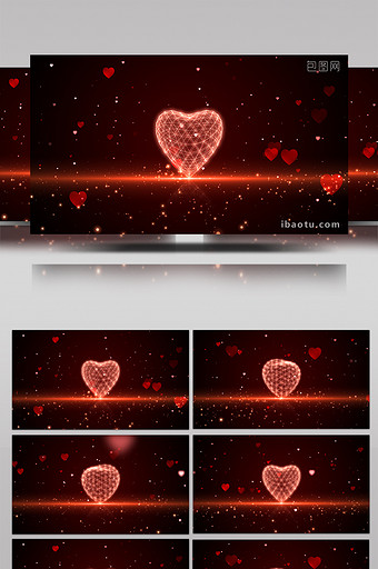 浪漫唯美红色水晶心形3d旋转粒子背景视频图片