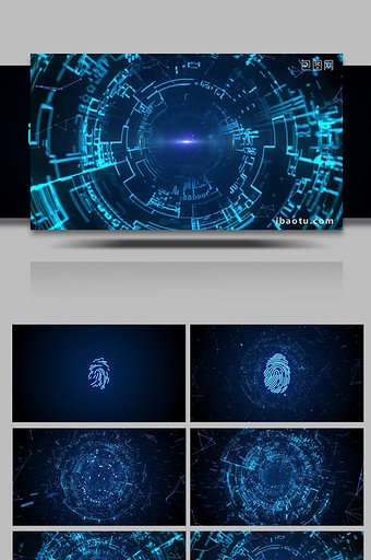 全息指纹科技隧道穿梭LOGO片头PR模板图片