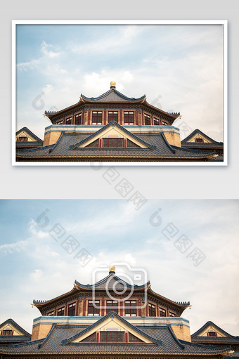 中山纪念堂房檐建筑构造特写摄影图片