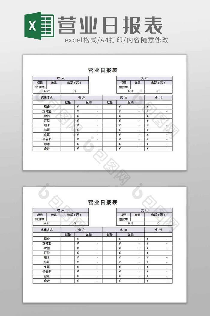 公司企业营业日报表excel模板