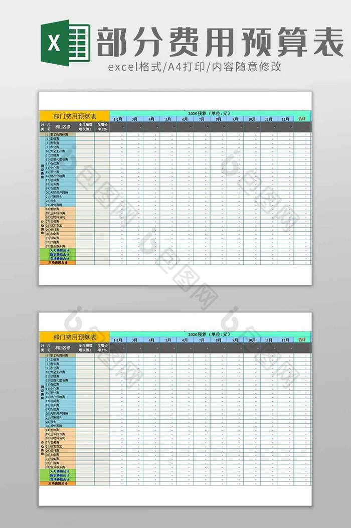 部门费用预算表excel模板