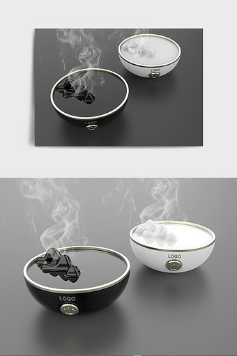 中国风黑白水墨山水香熏机C4D模型图片