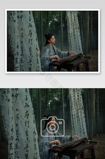 竹林抚琴古装中国风美女图片