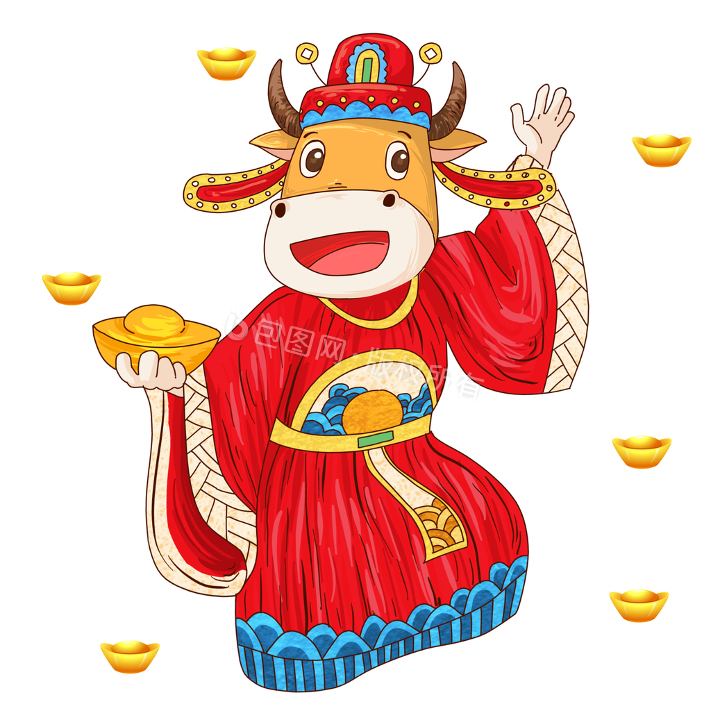 国潮财神牛红色牛年小动画动图gif