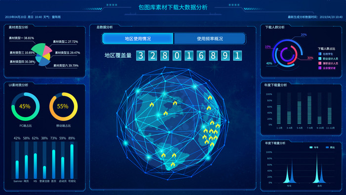 蓝色科技感大数据可视化网页UI动效图片