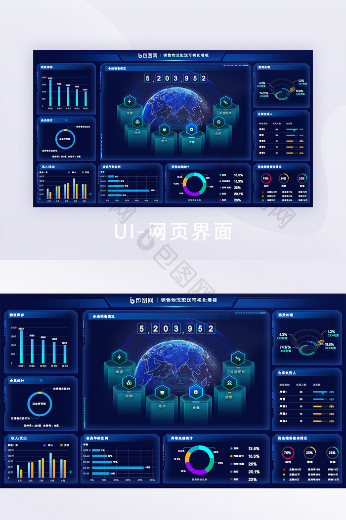 深色销售物流可视化数据统计界面