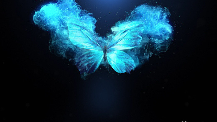 唯美蓝色粒子蝴蝶翅膀logo片头PR模板