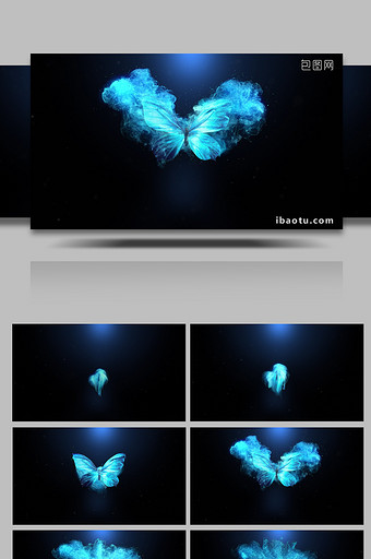唯美蓝色粒子蝴蝶翅膀logo片头PR模板图片
