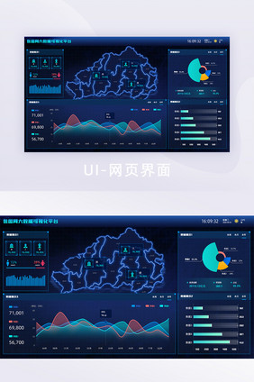 深色蓝色科技风智慧城市可视化大数据界面