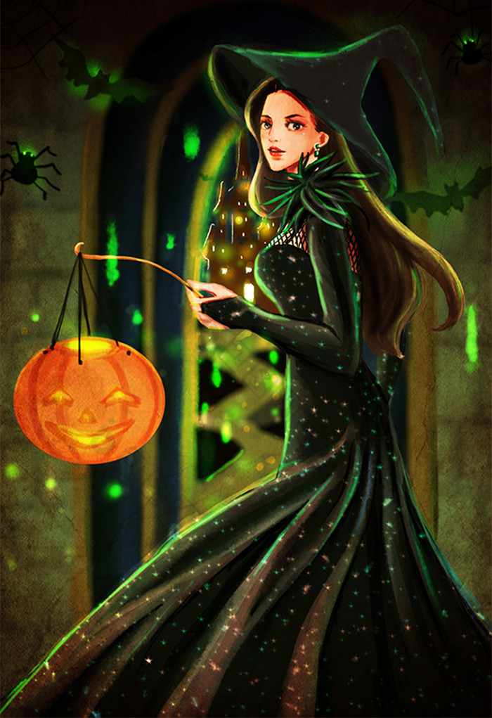 魔幻风万圣节女巫插画图片
