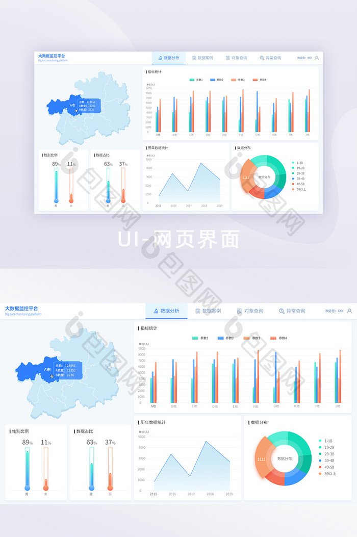 大数据可视化清爽简约网页界面