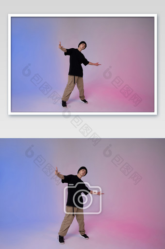 彩色背景前的酷炫街舞男孩图片