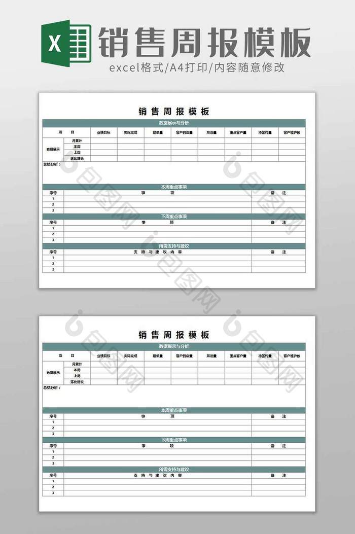 企业员工销售周报模板excel模板