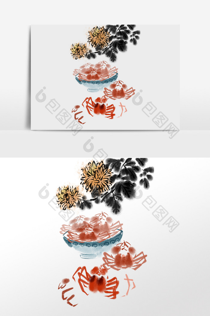 水墨菊花螃蟹重阳