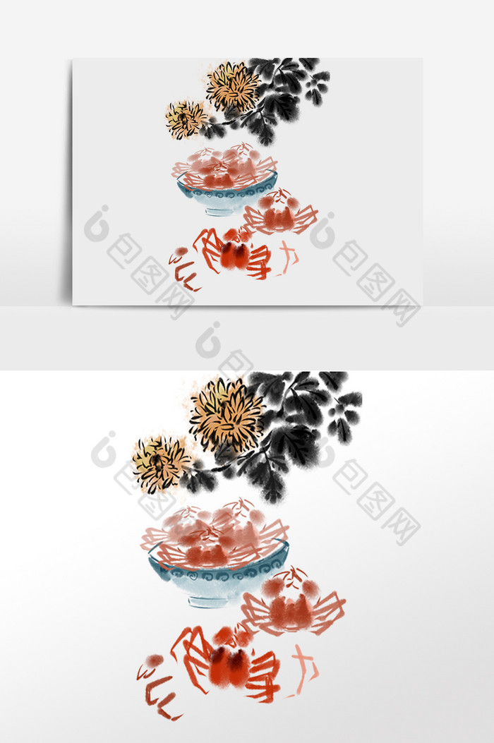 水墨菊花螃蟹重阳图片图片