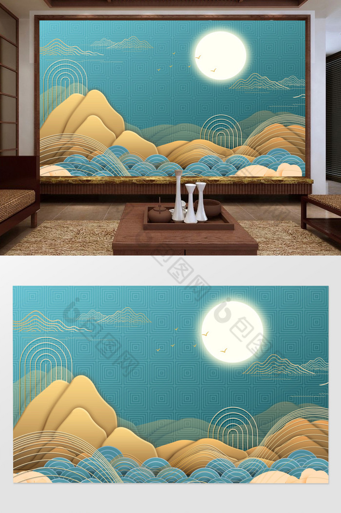 新中式鎏金背景墙图片图片