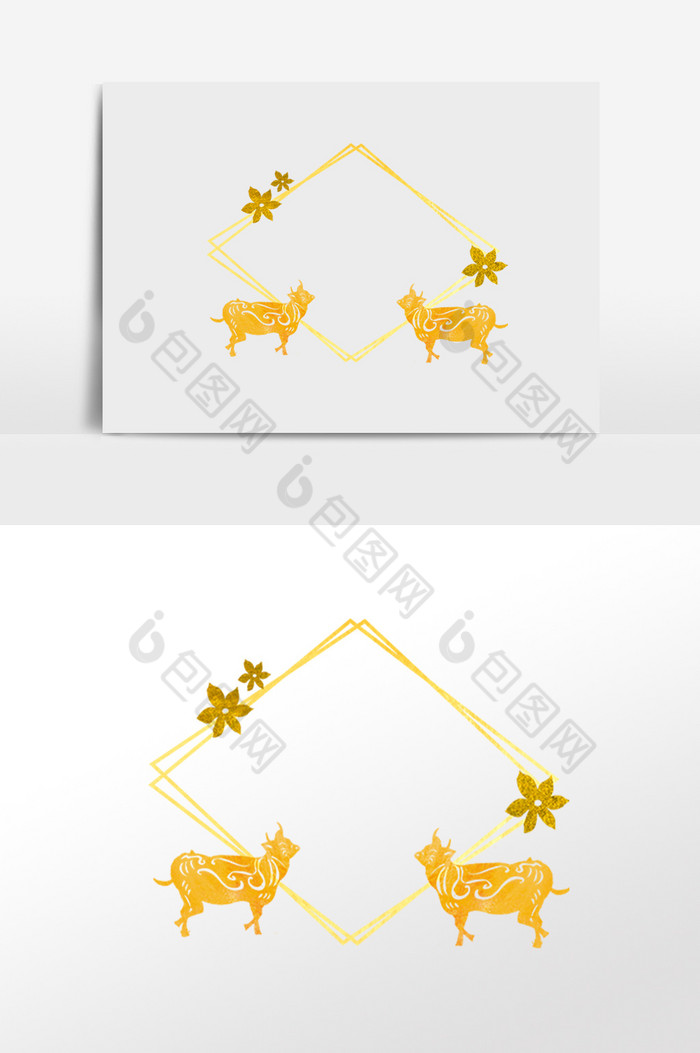 牛年金色花朵边框图片图片