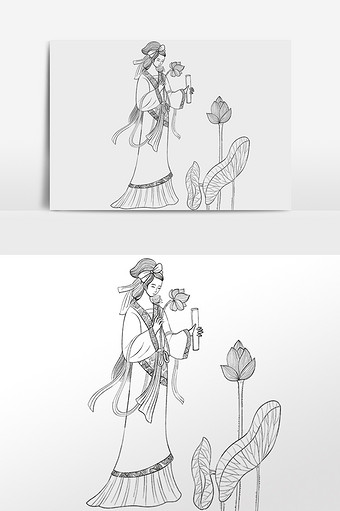 线描古风四大美人西施