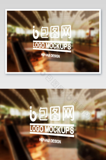 磨砂玻璃机场商场毛玻璃logo标志样机图片