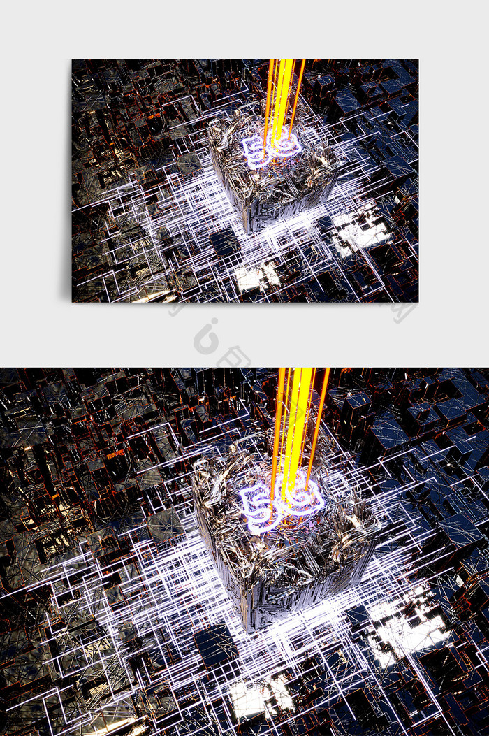 C4D科技类5G芯片场景模型效果图