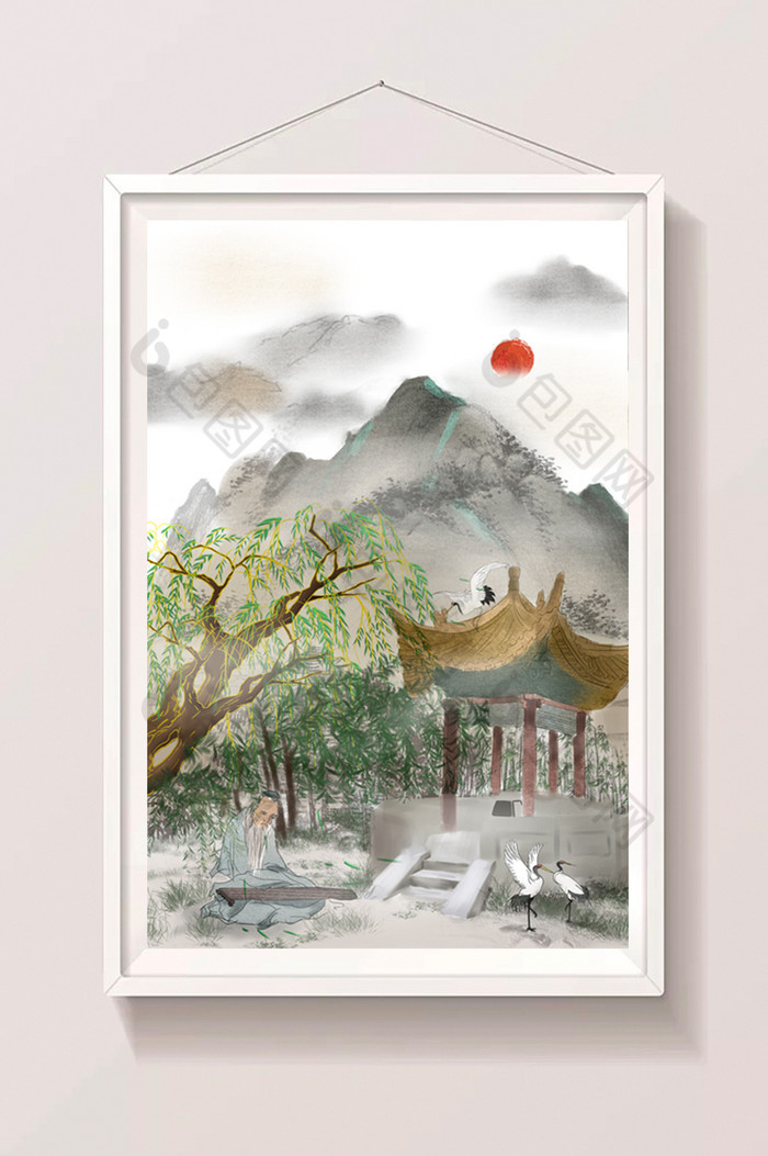 水墨关中八景之草堂烟雾