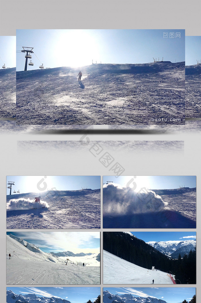 运动风雪山滑雪高清实拍视频